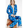 Blue Cats & Dogs Women's Long Sleeve Classic Stretch 2 Piece Pajamas